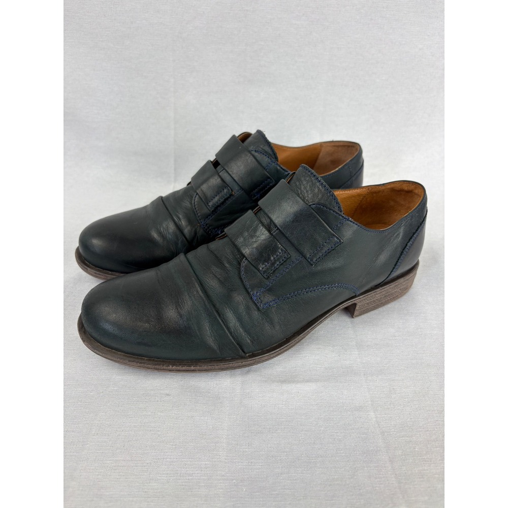 Miz Mooz Womens Liam Oxford Loafer‎ Size 10 Blue Leather Dressy Androgyn Zip Up